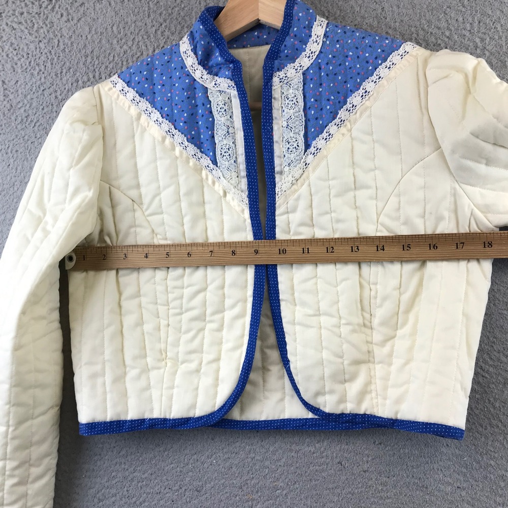 Vintage Quilted Cropped Jacket Cream Blue Floral Lace Victorian Style Women's S - Picture 5 of 6